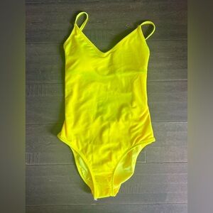 Aerie Lace Up Halter One Piece Swimsuit XS Bright Yellow